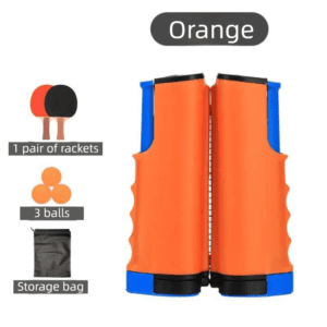 Orange Portable Table Tennis Set with 2 Paddles, 3 Balls and Carry Bag – 165cm Retractable Ping Pong Net & Post – Indoor/Outdoor Professional Training Kit