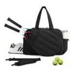 42L Black Tennis & Pickleball Expandable Tote Bag wIth Shoe-Zone & Bottle Side Pocket – Waterproof Gym Bag for Racquets & Paddles
