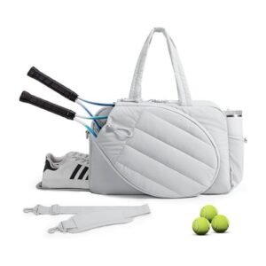 42L Light-Grey Tennis & Pickleball Expandable Tote Bag wIth Shoe-Zone & Bottle Side Pocket – Waterproof Gym Bag for Racquets & Paddles