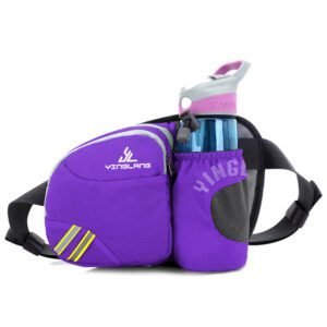Purple Lightweight Running Waist Pack with Stable Bottle Holder – Multi-Functional Nylon Sports Fanny Pack for Marathon, Hiking, Cycling & Climbing