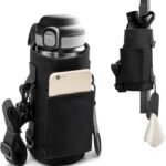 Black Magnetic Gym Water Bottle Pouch & Towel Clip with 6 High-Strength Magnets and Adjustable Strap – Fits 18oz to 40oz