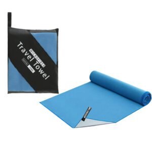 40×80CM and 76×152CM Ultra-Fine Microfiber Double-Sided Fleece Towel Set – Rapid Drying Travel & Fitness Essentials (Blue Grey)