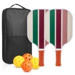 Colorful Stripes Professional Fiberglass Pickleball Paddle Set – Lightweight Sports Equipment with Carry Bag & 4 Balls & 2 Paddles
