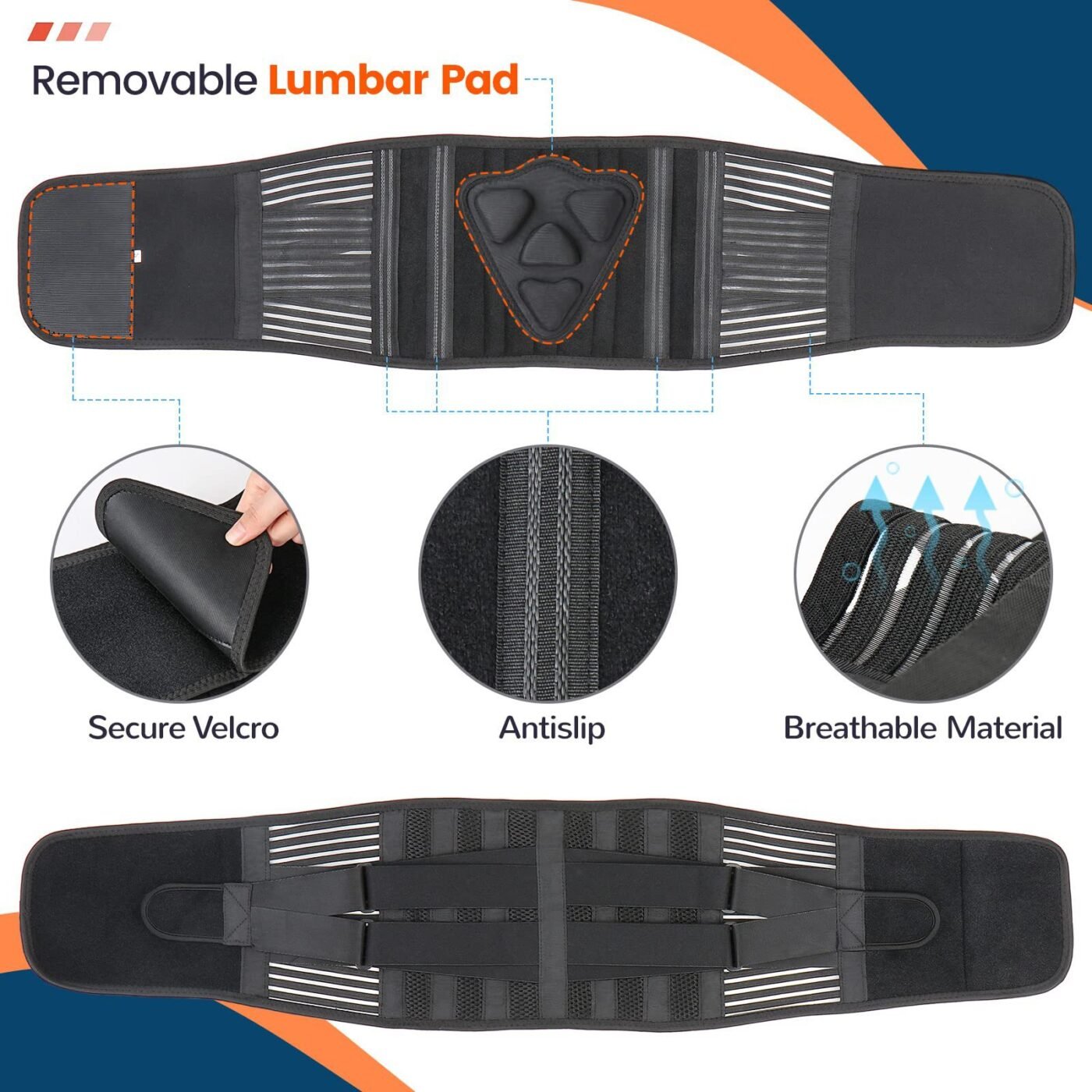 L Size Black Double-Compression Sports Waist Trimmer with 4 Steel Plates and 2 Spring Stays for Strength Training & Back Protection 3 L Size Black Double-Compression Sports Waist Trimmer with 4 Steel Plates and 2 Spring Stays for Strength Training & Back Protection - image 3
