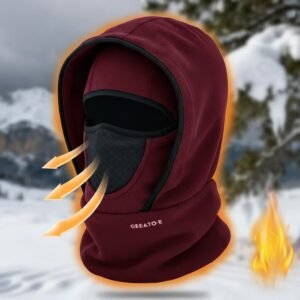 Wine Red Windproof Thermal Balaclava Hood – Full Face Mask & Polar Fleece Neck Warmer for Skiing, Cycling & Outdoor Sports