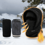 Windproof Thermal Rider Protection Set – 2 Pack Faux Rabbit Fur Knee Braces & Black Fleece Balaclava Hood Outdoor Sports Warmth Bundle