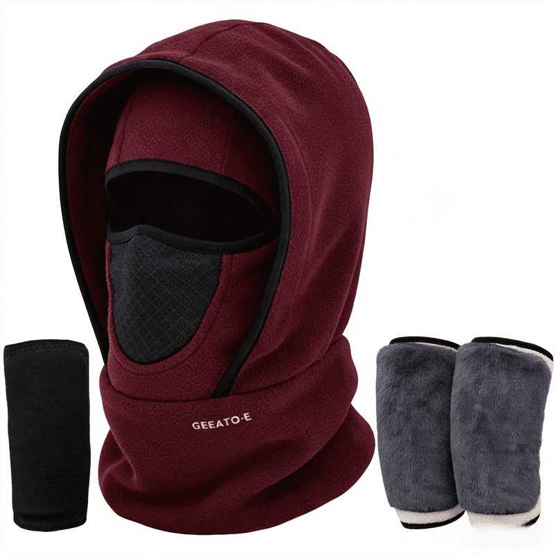 Windproof Thermal Rider Protection Set - 2 Pack Faux Rabbit Fur Knee Braces & Wine Red Fleece Balaclava Hood Outdoor Sports Warmth Bundle 1 Windproof Thermal Rider Protection Set – 2 Pack Faux Rabbit Fur Knee Braces & Wine Red Fleece Balaclava Hood Outdoor Sports Warmth Bundle