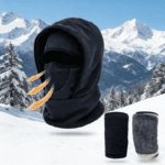 Windproof Thermal Rider Protection Set – 2 Pack Faux Rabbit Fur Knee Braces & Dark Blue Fleece Balaclava Hood Outdoor Sports Warmth Bundle