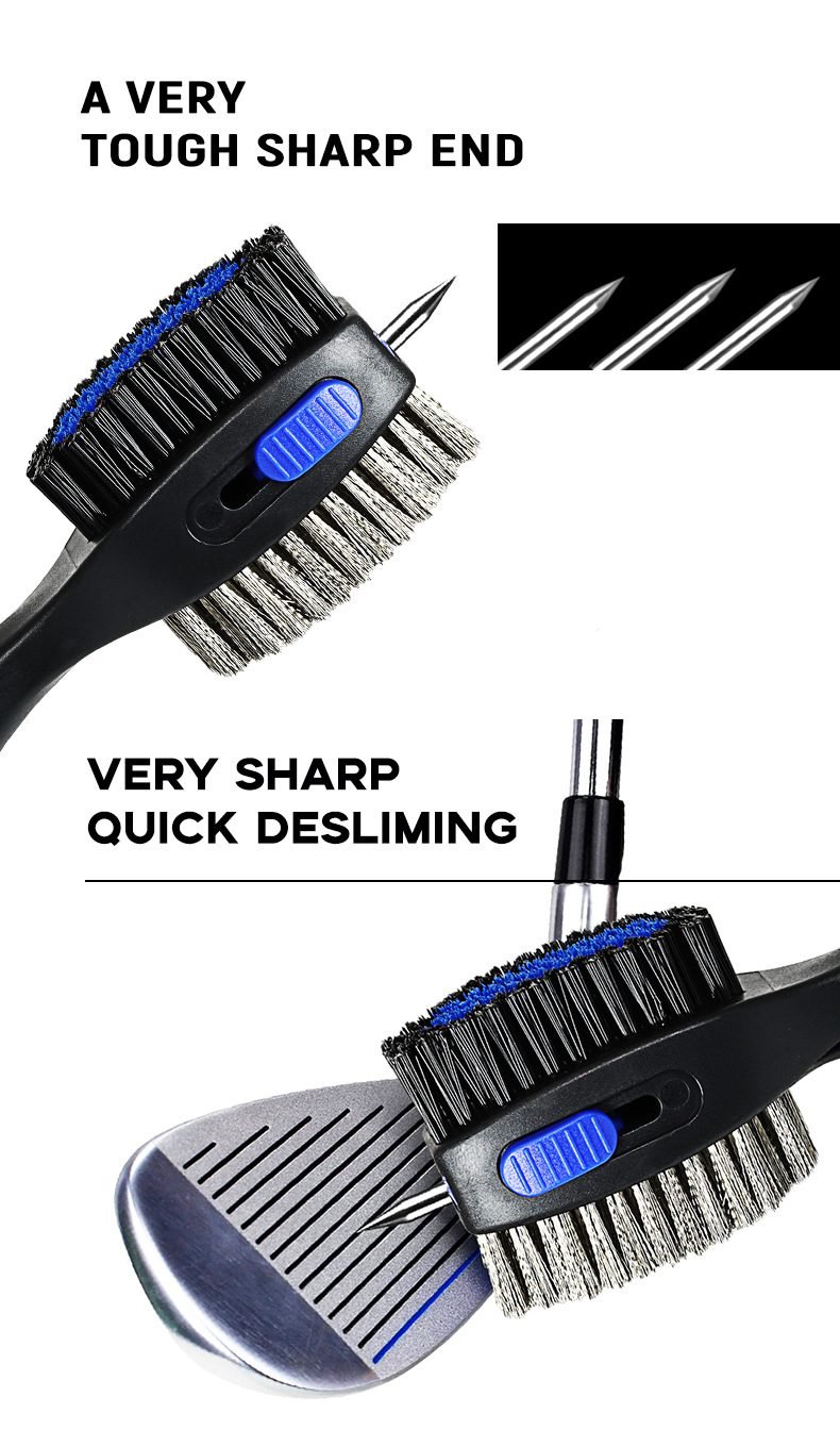 Blue Premium Golf Club Cleaning Brush Extra Large Head Dual Bristles Retractable Zip Line & Groove Cleaner Spike Anti-Slip Ergonomic Grip 29cm 2 Blue Premium Golf Club Cleaning Brush Extra Large Head Dual Bristles Retractable Zip Line & Groove Cleaner Spike Anti-Slip Ergonomic Grip 29cm - image 2