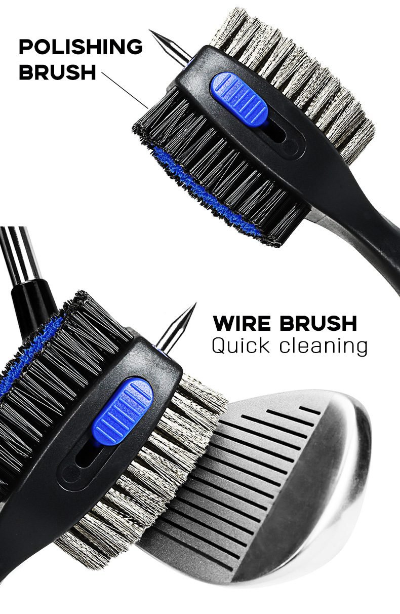 Blue Premium Golf Club Cleaning Brush Extra Large Head Dual Bristles Retractable Zip Line & Groove Cleaner Spike Anti-Slip Ergonomic Grip 29cm 3 Blue Premium Golf Club Cleaning Brush Extra Large Head Dual Bristles Retractable Zip Line & Groove Cleaner Spike Anti-Slip Ergonomic Grip 29cm - image 3