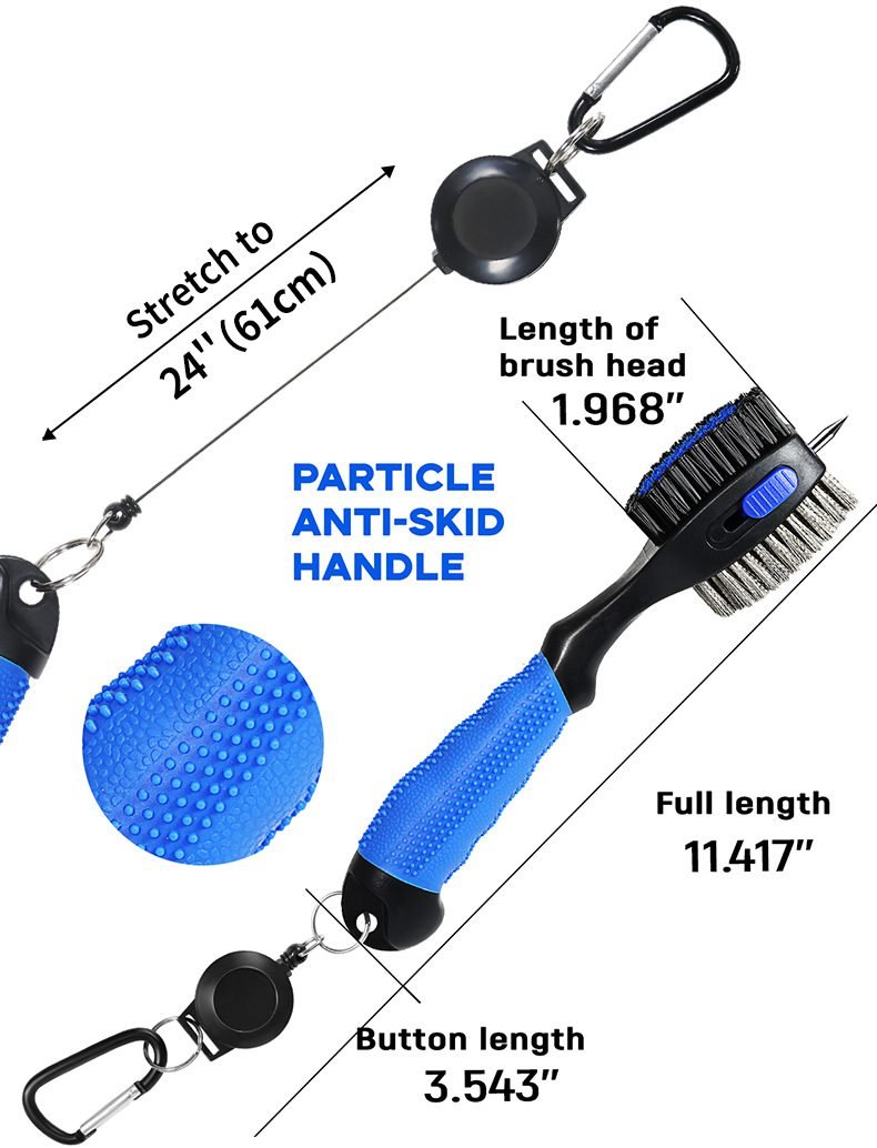 Blue Premium Golf Club Cleaning Brush Extra Large Head Dual Bristles Retractable Zip Line & Groove Cleaner Spike Anti-Slip Ergonomic Grip 29cm 5 Blue Premium Golf Club Cleaning Brush Extra Large Head Dual Bristles Retractable Zip Line & Groove Cleaner Spike Anti-Slip Ergonomic Grip 29cm - image 5