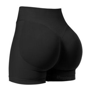 M Black High-Elastic Hip Yoga Shorts – Seamless Mid-Intensity Pilates Workout Shorts