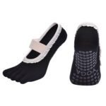 Black 2pcs Women’s 5-Finger Ballet Style Yoga Socks – Non-Slip Grip Pilates & Dance Socks with Elegant Lace Trim and Elastic Cross Strap