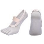 Grey 2pcs Women’s 5-Finger Ballet Style Yoga Socks – Non-Slip Grip Pilates & Dance Socks with Elegant Lace Trim and Elastic Cross Strap