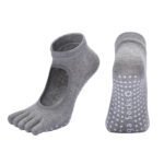 Light Grey 3-Pack Women’s Non-Slip Five-Finger Yoga Socks – Open Back Combed Cotton Pilates & Fitness Grip Socks for Professional Exercise