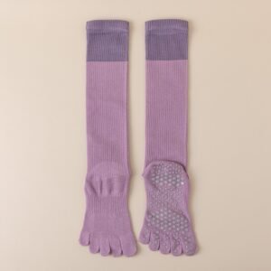 Purple 2PCS Women’s Professional Five-Finger Compression Calf Socks – High-Performance Knee-High Non-Slip Grip Socks for Yoga, Running, and Fitness