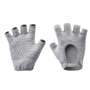 Grey 2-Pack Women’s Non-Slip Yoga Gloves – Open Back Half Finger Cotton Stretchy Grip Gloves for Aerial Yoga, Pilates, and Fitness