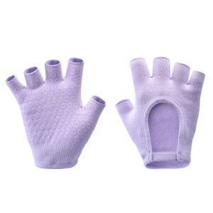 Purple 2-Pack Women’s Non-Slip Yoga Gloves – Open Back Half Finger Cotton Stretchy Grip Gloves for Aerial Yoga, Pilates, and Fitness