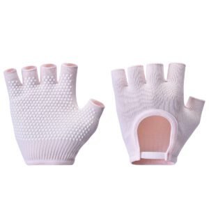 Pink 2-Pack Women’s Non-Slip Yoga Gloves – Open Back Half Finger Cotton Stretchy Grip Gloves for Aerial Yoga, Pilates, and Fitness