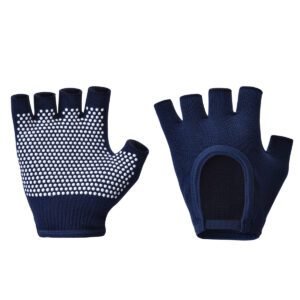 Navy Blue 2-Pack Women’s Non-Slip Yoga Gloves – Open Back Half Finger Cotton Stretchy Grip Gloves for Aerial Yoga, Pilates, and Fitness