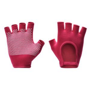 Rose Red 2-Pack Women’s Non-Slip Yoga Gloves – Open Back Half Finger Cotton Stretchy Grip Gloves for Aerial Yoga, Pilates, and Fitness