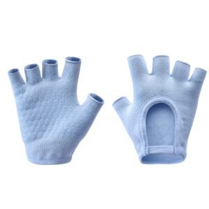 Blue 2-Pack Women’s Non-Slip Yoga Gloves – Open Back Half Finger Cotton Stretchy Grip Gloves for Aerial Yoga, Pilates, and Fitness