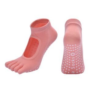 Orange 3-Pack Women’s Non-Slip Five-Finger Yoga Socks – Open Back Combed Cotton Pilates & Fitness Grip Socks for Professional Exercise