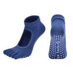 Dark Blue 3-Pack Women’s Non-Slip Five-Finger Yoga Socks – Open Back Combed Cotton Pilates & Fitness Grip Socks for Professional Exercise