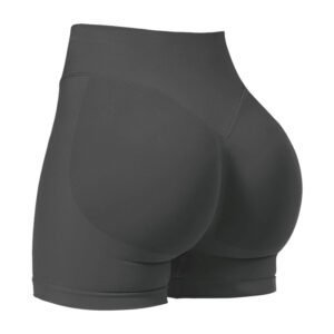 S Grey High-Elastic Hip Yoga Shorts – Seamless Mid-Intensity Pilates Workout Shorts