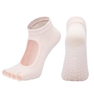 Pink 3-Pack Women’s Non-Slip Five-Finger Yoga Socks – Open Back Combed Cotton Pilates & Fitness Grip Socks for Professional Exercise