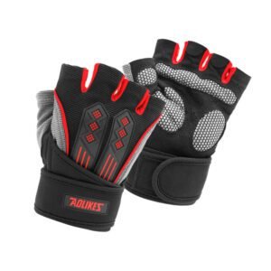 XL Red Fingerless Workout Gloves with Wrist Support – Non-Slip, Breathable Gym Gloves for Weightlifting and Cycling