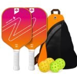 Orange and Pink Gradient Pickleball Paddle Set – Fiberglass Paddles with PP Honeycomb Core, 2 Paddles 4 Balls & Carry Bag