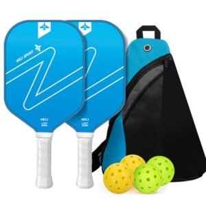 Blue Gradient Pickleball Paddle Set – Fiberglass Paddles with PP Honeycomb Core, 2 Paddles 4 Balls & Carry Bag