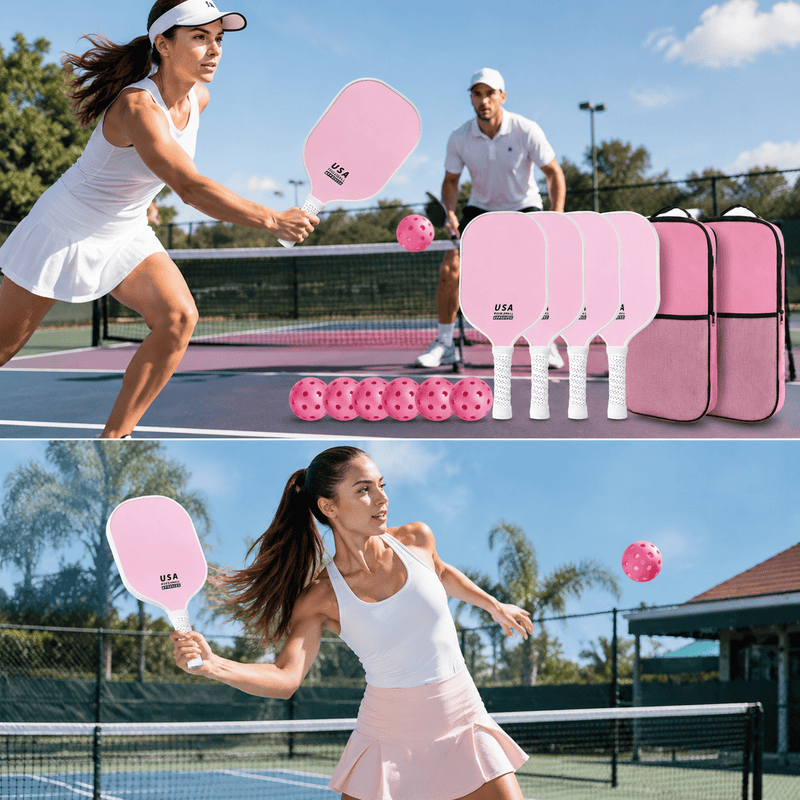 Pink Fiberglass Pickleball Paddle Set - 4 Minimalist Paddles, 8 Balls, and 2 Carry Bags for Outdoor Play 3 Pink Fiberglass Pickleball Paddle Set – 4 Minimalist Paddles, 8 Balls, and 2 Carry Bags for Outdoor Play - image 3