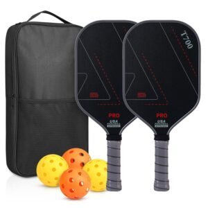 Grey and Black T700 Carbon Fiber Pickleball Paddle Set – 16mm Textured Matte Finish with Oxford Carry Bag & PE Balls