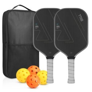 Grey T700 Carbon Fiber Pickleball Paddle Set – 16mm Textured Matte Finish with Oxford Carry Bag & PE Balls