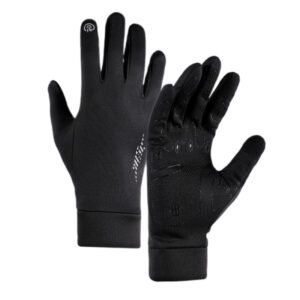 Black Windproof Thermal Sports Gloves with Touchscreen Fingertips & Anti-Slip Palm Grip for Running & Cycling (SD-01 Buckle / M Size)