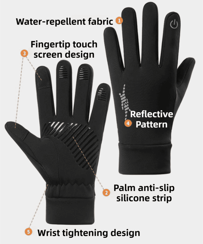 Black Windproof Thermal Sports Gloves with Touchscreen Fingertips & Anti-Slip Palm Grip for Running & Cycling (SD-01 Buckle / M Size) 2 Black Windproof Thermal Sports Gloves with Touchscreen Fingertips & Anti-Slip Palm Grip for Running & Cycling (SD-01 Buckle / M Size) - image 2