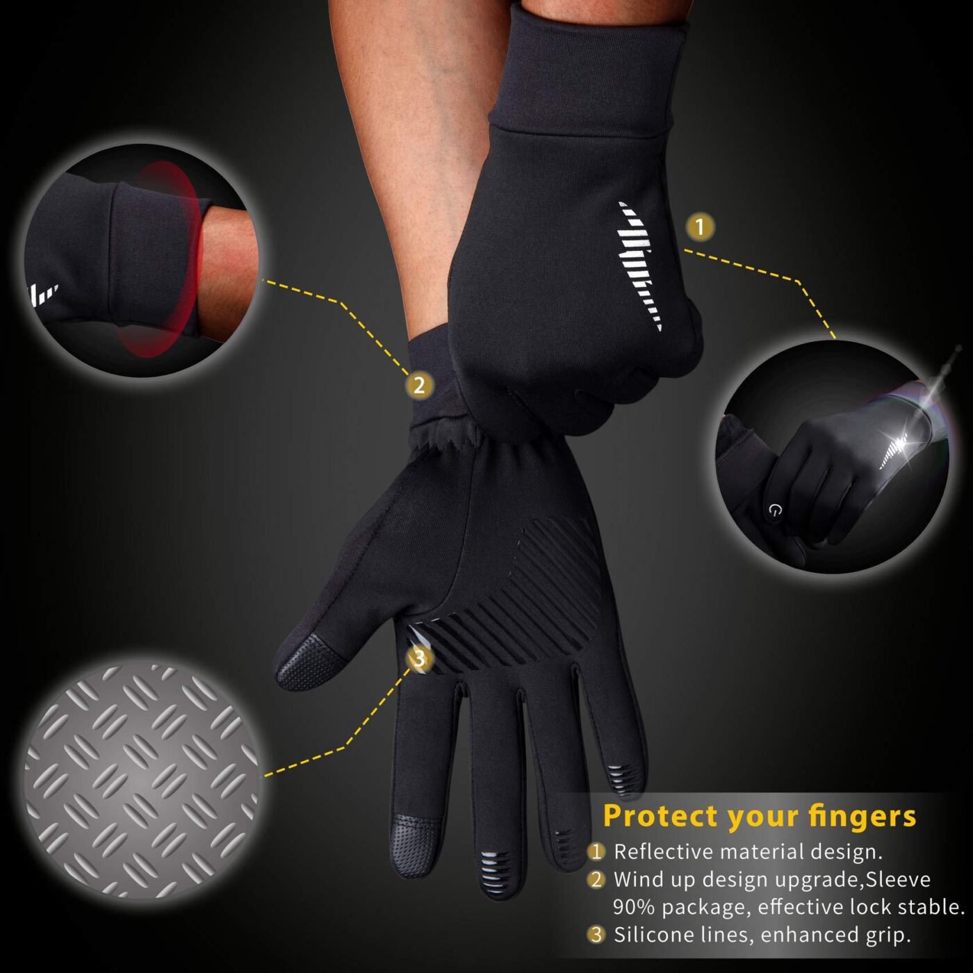 Black Windproof Thermal Sports Gloves with Touchscreen Fingertips & Anti-Slip Palm Grip for Running & Cycling (SD-01 Buckle / XL Size) 3 Black Windproof Thermal Sports Gloves with Touchscreen Fingertips & Anti-Slip Palm Grip for Running & Cycling (SD-01 Buckle / XL Size) - image 3