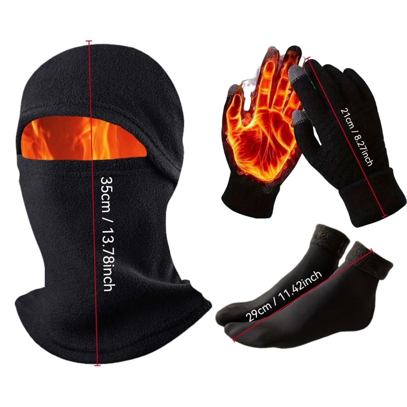 3-in-1 Black Winter Windproof and Thermal Sport Gear - Fleece Balaclava Hood, Touchscreen Gloves & Insulated Socks 2 3-in-1 Black Winter Windproof and Thermal Sport Gear – Fleece Balaclava Hood, Touchscreen Gloves & Insulated Socks - image 2