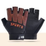 Black and Red Breathable Half-Finger Cycling Gloves for Kids – Non-Slip Silicone Grip, Ice Silk & Shock-Absorbing Sports Mitts (M Size)