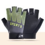 Black and Green Breathable Half-Finger Cycling Gloves for Kids – Non-Slip Silicone Grip, Ice Silk & Shock-Absorbing Sports Mitts (S Size)