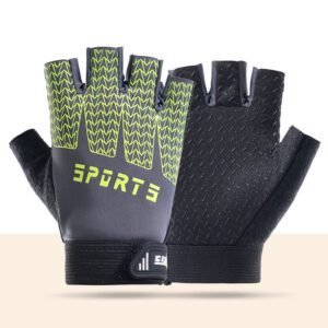 Black and Green Breathable Half-Finger Cycling Gloves for Kids – Non-Slip Silicone Grip, Ice Silk & Shock-Absorbing Sports Mitts (S Size)