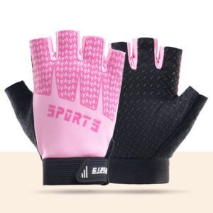 Black and Pink Breathable Half-Finger Cycling Gloves for Kids – Non-Slip Silicone Grip, Ice Silk & Shock-Absorbing Sports Mitts (S Size)