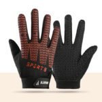 Black and Red Breathable Cycling Gloves for Kids – Non-Slip Silicone Grip, Ice Silk & Shock-Absorbing Sports Mitts (L Size)