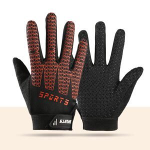 Black and Red Breathable Cycling Gloves for Kids – Non-Slip Silicone Grip, Ice Silk & Shock-Absorbing Sports Mitts (L Size)