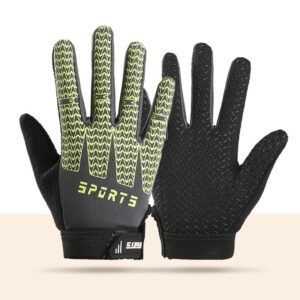 Black and Green Breathable Cycling Gloves for Kids – Non-Slip Silicone Grip, Ice Silk & Shock-Absorbing Sports Mitts (L Size)