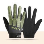 Black and Green Breathable Cycling Gloves for Kids – Non-Slip Silicone Grip, Ice Silk & Shock-Absorbing Sports Mitts (M Size)