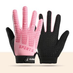 Black and Pink Breathable Cycling Gloves for Kids – Non-Slip Silicone Grip, Ice Silk & Shock-Absorbing Sports Mitts (M Size)
