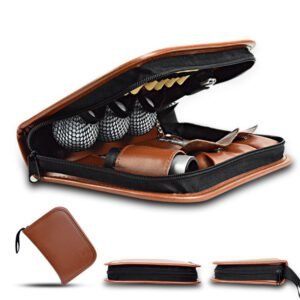 Brown Premium PU Leather Golf Accessory Organizer – Professional Golf Tool Kit Empty Pouch